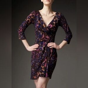 Diane Von Furstenberg Zaina Purple and Blue Wrap Dress Floral Animal Print